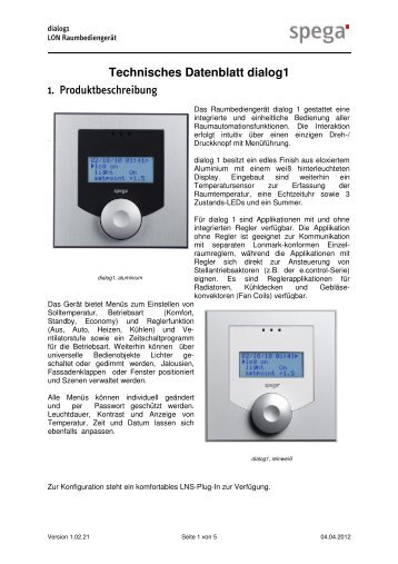 dialog 1 Technisches Datenblatt - spega.de