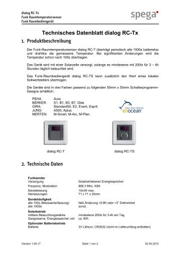 Technisches Datenblatt dialog RC-Tx - spega.de