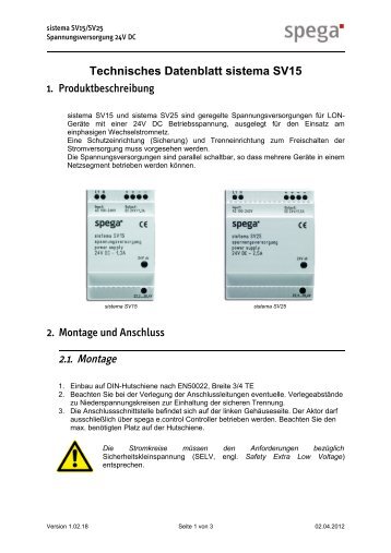 Technisches Datenblatt sistema SV15 - spega.de