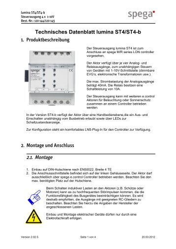 Technisches Datenblatt lumina ST4/ST4-b - spega.de