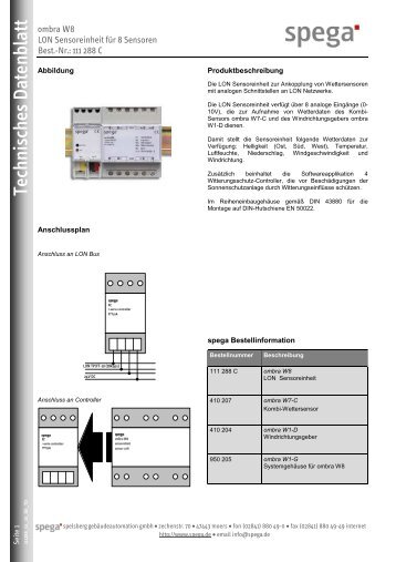 ombra W8 Technisches Datenblatt - spega.de