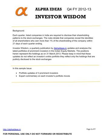 INVESTOR WISDOM - Alpha Ideas