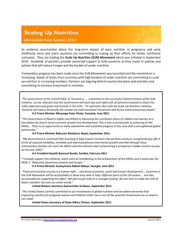 Information Note on the Scaling Up Nutrition