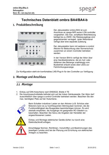 Technisches Datenblatt ombra BA4/BA4-b - spega.de