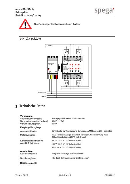 Technisches Datenblatt ombra BA4/BA4-b - spega.de