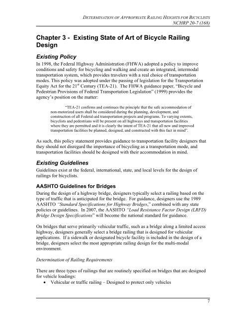 Bicycle Railing Height Report - AASHTO - Subcommittee on Design