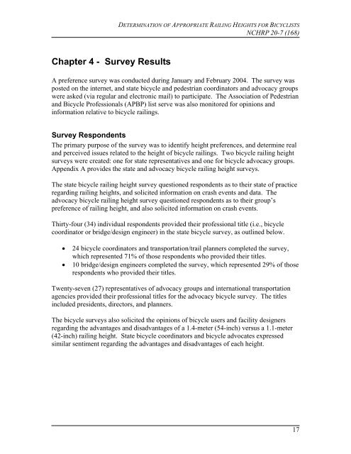 Bicycle Railing Height Report - AASHTO - Subcommittee on Design