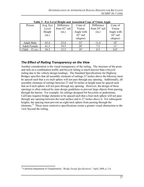 Bicycle Railing Height Report - AASHTO - Subcommittee on Design