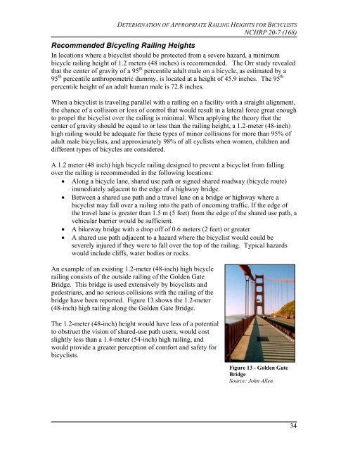 Bicycle Railing Height Report - AASHTO - Subcommittee on Design