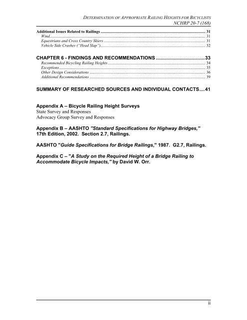 Bicycle Railing Height Report - AASHTO - Subcommittee on Design