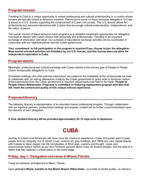View Sample Itinerary - People to People Ambassador Programs