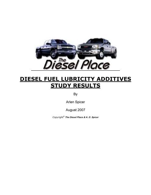 DIESEL FUEL LUBRICITY ADDITIVES STUDY RESULTS