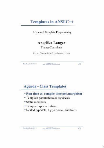 Templates in ANSI C++ - Angelika Langer