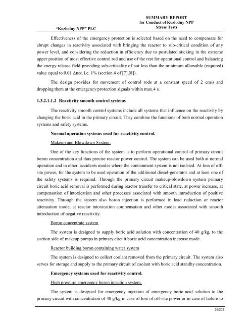 Summary Report for Conduct of Kozloduy NPP Stress Tests