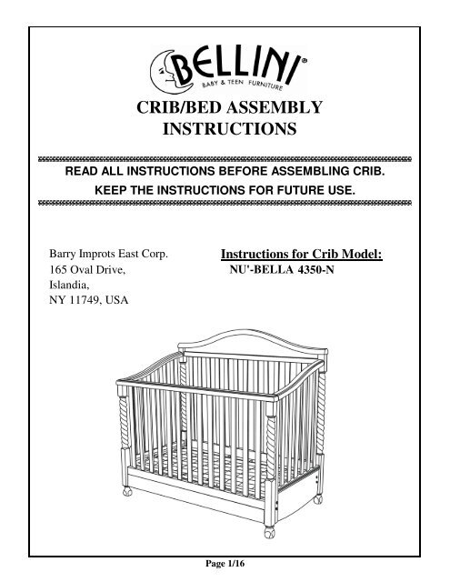 CRIB/BED ASSEMBLY INSTRUCTIONS - Bellini