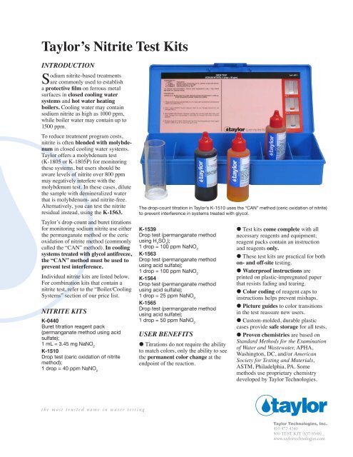 Taylor's Nitrite Test Kits - Taylor Technologies