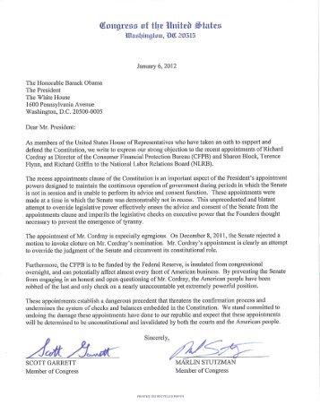 Appointment Letter to POTUS with Signatures - Congressman J ...