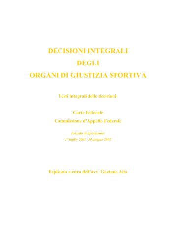 Stagione sportiva 2001 - Diritto Calcistico
