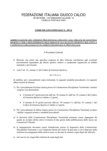 Abbrev termini per illeciti sportivi in ambito Dilettantistico - Figc