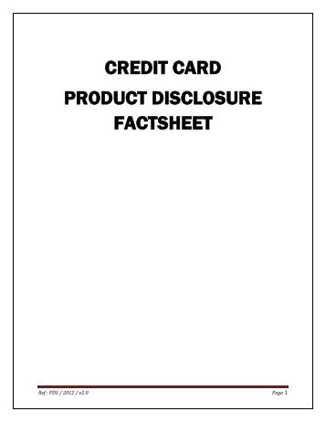 CREDIT CARD PRODUCT DISCLOSURE FACTSHEET - Baiduri Bank