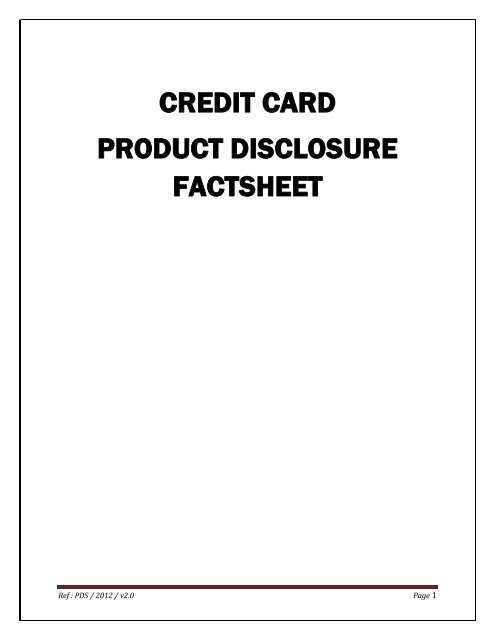 CREDIT CARD PRODUCT DISCLOSURE FACTSHEET - Baiduri Bank