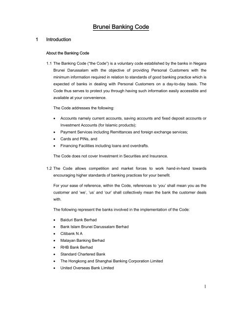 Brunei Banking Code Baiduri Bank