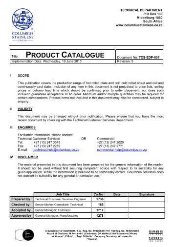 PRODUCT CATALOGUE - Columbus Stainless