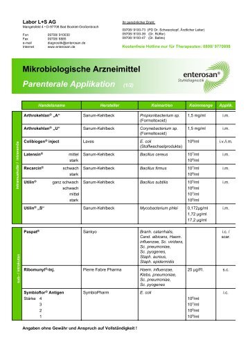 Mikrobiologische Arzneimittel Parenterale Applikation (1 ... - Enterosan