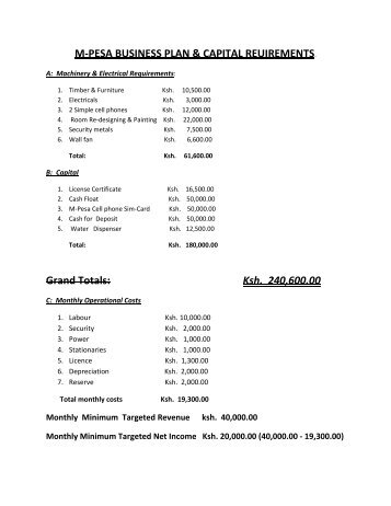 M-PESA BUSINESS PLAN & CAPITAL ... - Mama Afrika