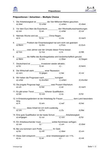 Präpositionen / Adverbien – Multiple Choice