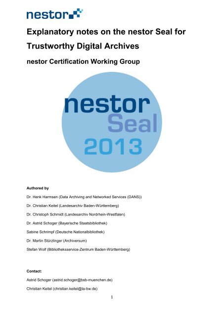 Explanatory notes on the nestor Seal for Trustworthy Digital Archives