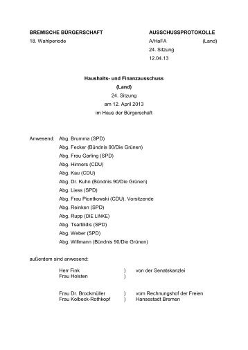 24. Sitzung am 12. April 2013 (pdf, 56.4 KB) - HaFa - Bremische ...