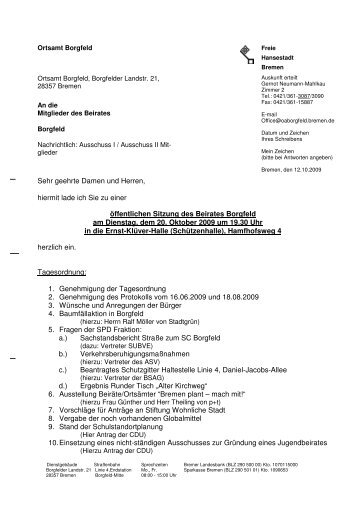 Tagesordnung (pdf, 33.8 KB) - Ortsamt Borgfeld