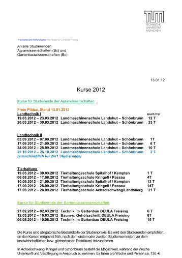 Kurse 2012 - Praktikantenamt Weihenstephan