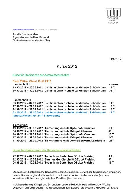 Kurse 2012 - Praktikantenamt Weihenstephan