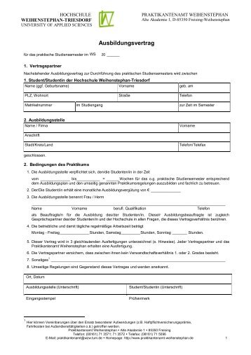 Ausbildungsvertrag - Praktikantenamt Weihenstephan