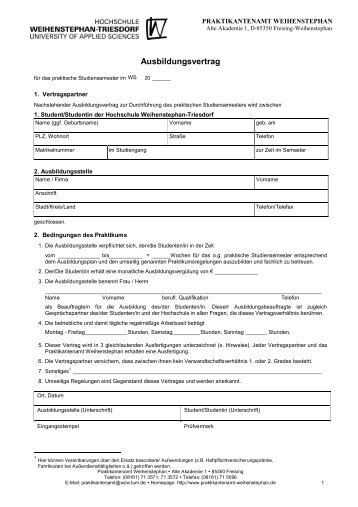 Ausbildungsvertrag - Praktikantenamt Weihenstephan