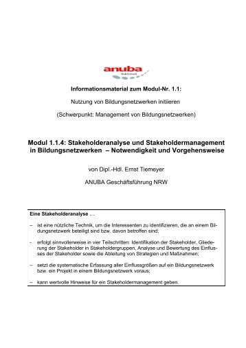 Stakeholderanalyse und Stakeholdermanagement - Anuba