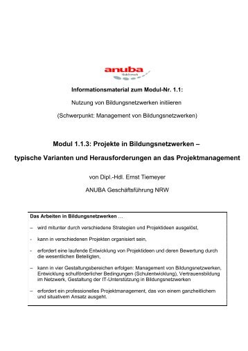 Projekte in Bildungsnetzwerken - Anuba