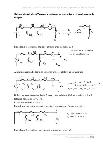 Calcular el equivalente Thevenin y Norton entre los puntos a y b en ...