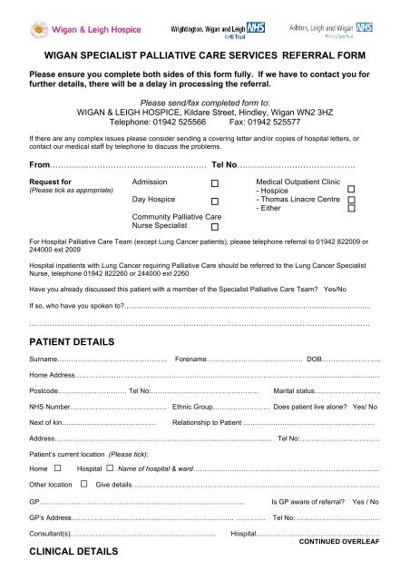 Hospice referral form - Wigan & Leigh Hospice