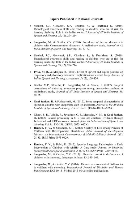 Paper Published In National Journals India Institute Of Speech And Paper Published In National Journals India Institute Of Speech And