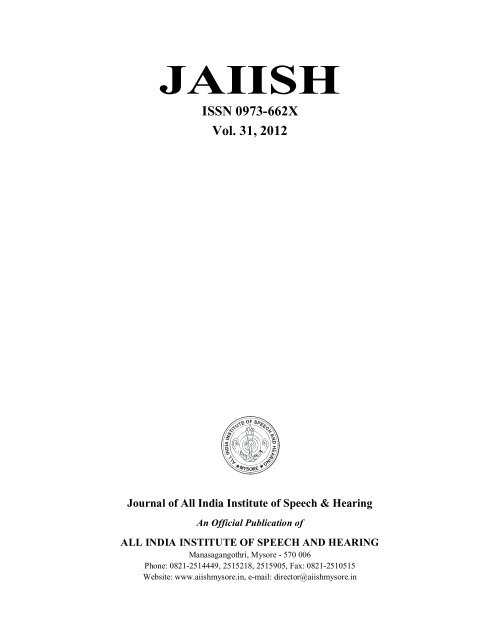 JAIISH. Vol. 31 - India Institute of Speech and Hearing