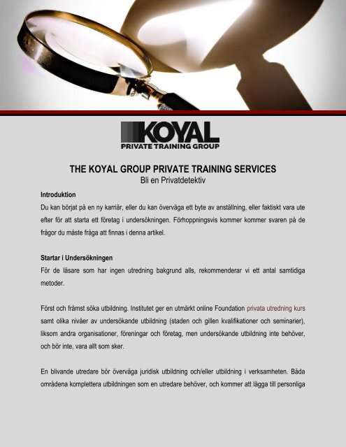 The Koyal Group Private Training Services: Bli en Privatdetektiv