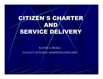CITIZEN'S CHARTER AND SERVICE DELIVERY - HIPA
