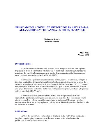 Densidad poblacional de artrÃ³podos en Ã¡reas bajas - Edu-esta.org