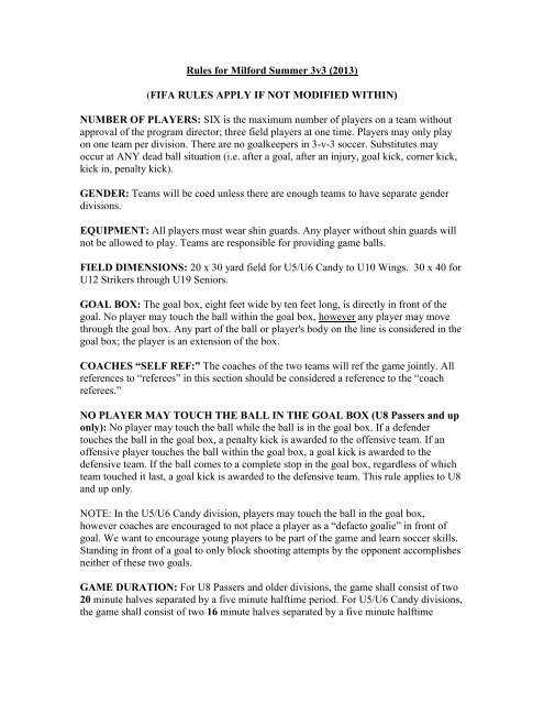 Rules for Milford Summer 3v3 - Milford Soccer