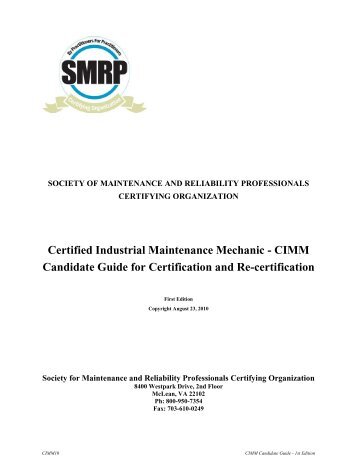 CIMM Study Guide - Society for Maintenance & Reliability ...