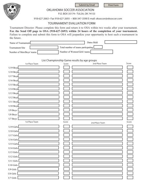 Tournament Evaluation Form - Oklahoma Soccer Association