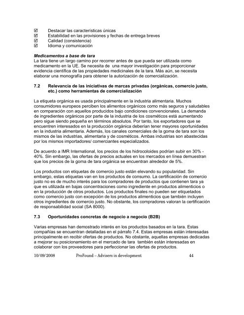 Estudio de Mercado TARA - Biocomercio en el Perú - Promperu